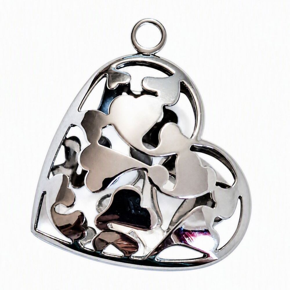 VTG Style Signed Stainless Steel Milor Italy Floral Design Modern Heart Pendant